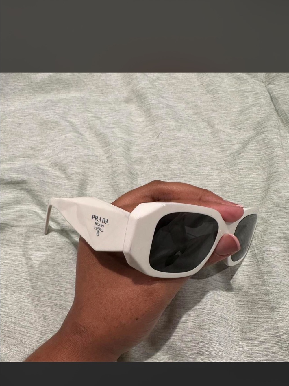 Prada White Rectangular Sunglasses with Black Lenses
